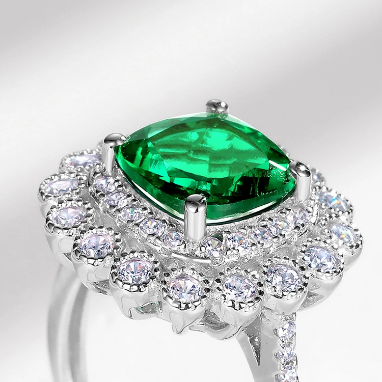 2023 Vintage Cultivating Emerald 2 Carat Rings Square Sterling Silver Lab Grown Emerald Cushion Cut Emerald for Ring