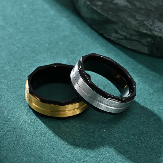 Матовое мужское кольцо из нержавеющей стали, восьмиугольное кольцо с двойным шагом